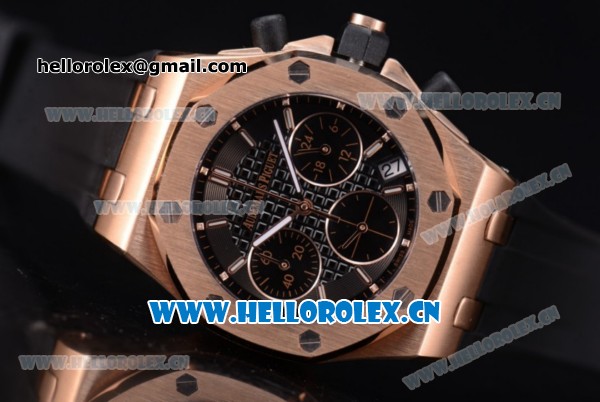 Audemars Piguet Royal Oak Offshore Chronograph Miyota OS20 Quartz Rose Gold Case with Black Dial Stick Markers and Black Rubber Strap (EF) - Click Image to Close